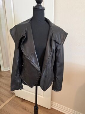 Alice + Olivia Black Leather Asymmetrical Zip Jacket